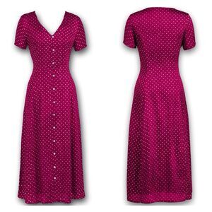 J PETERMAN Womens Dress Size 8 Polka Dot Pink Prairie Short Sleeve Retro Lined